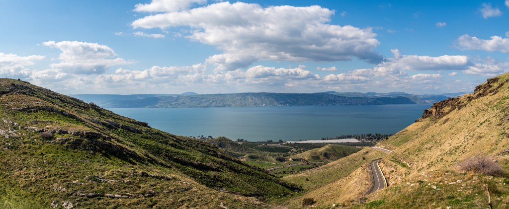 Panoramic view from the Golan Heights overlooking the Sea of Galilee and northern Israel.